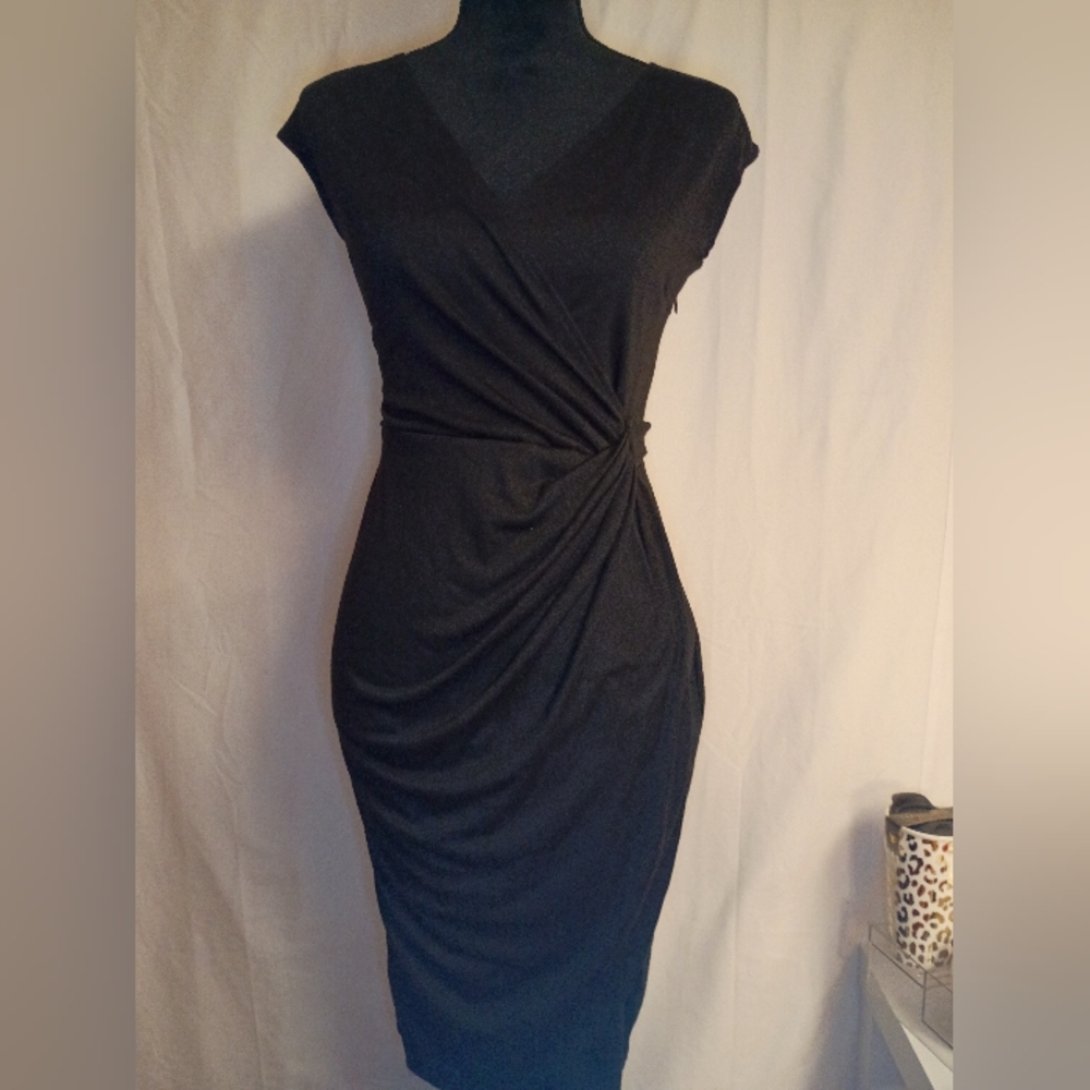 Chic Black Draped Midi Dress